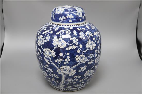 A large Chinese blue and white jar and cover, Kangxi mark, late 19th century, height 30cm